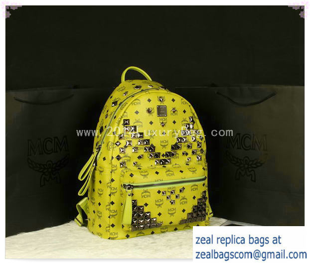 High Quality Replica MCM Stark Backpack Jumbo in Calf Leather 8100 Lemon - Click Image to Close